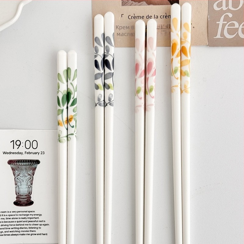 Керамични пръчки за хранене за едно лице, японски стил, флорална шарка, ръчна изработка, възможност за персонализиране