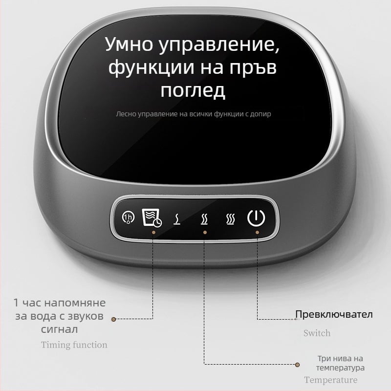 Подобрена термостатична подложка за чаши - 3 нива на температура, ABS корпус, USB захранване, управление с бутон и докосване, автоматично изключване