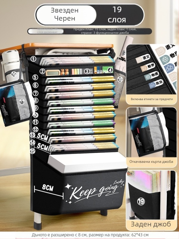 Десктоп странична висяща чанта за книги, голям капацитет за съхранение, Bushang, модел Kz00213bm, материал плат, тегло 1, опаковка 1