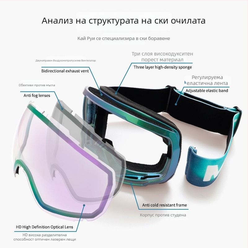 Ски очила от TPU, двойнослойни против запотяване, за възрастни, поляризирани и ветроустойчиви