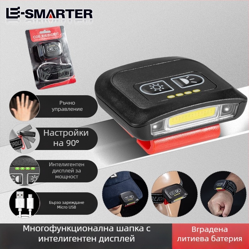 LED челник за глава с вградена презареждаща се батерия, 10W LED, обхват 100–200 м, зарядно включено, подходящ за нощен риболов