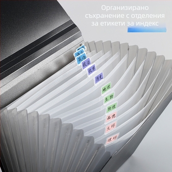 13-клетъчна акордеон папка за документи, пластмасова конструкция, голям капацитет, печатано лого, възможност за персонализация, лицензирана частна марка