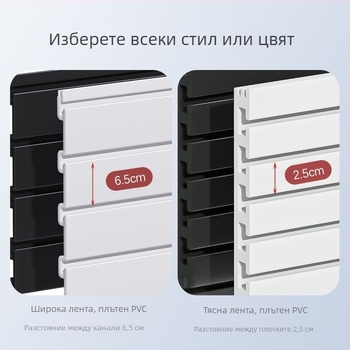 PVC стенен дисплей рафт с множество куки, монолитна PVC полимерна формована конструкция, капацитет над 30 кг