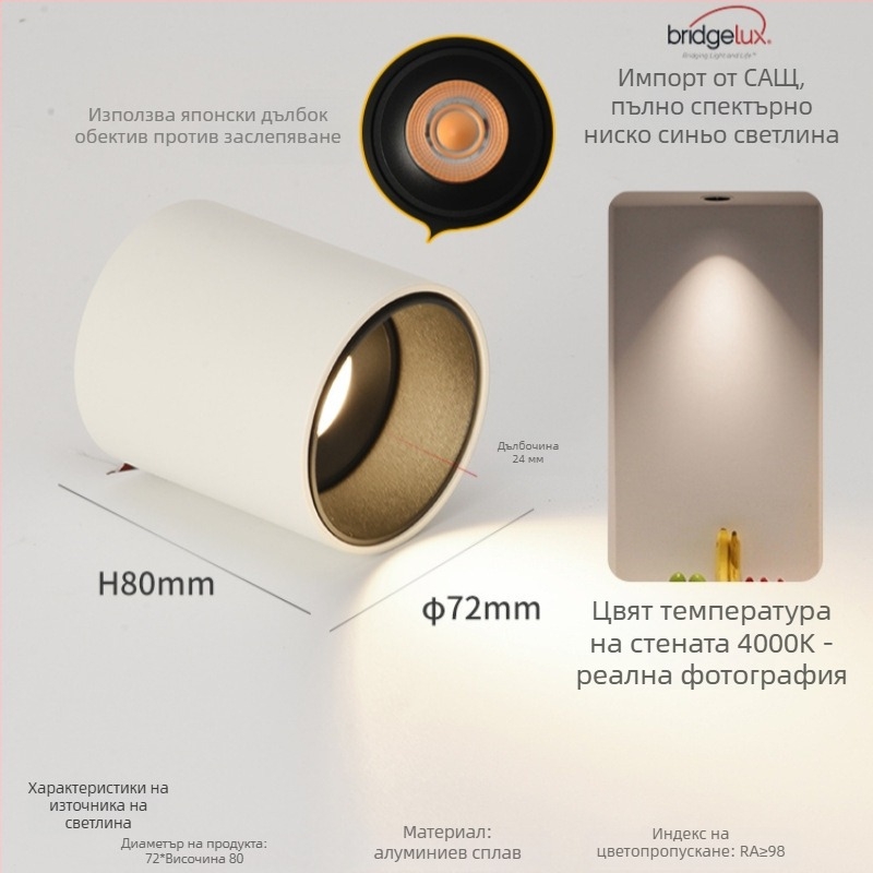 Повърхностно монтиран LED downlight, 6-10W, 220V, CRI ≥90