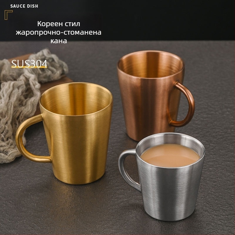 Двупластова чаша от 304 неръждаема стомана с дръжка - голям капацитет, подходяща за бира, мляко и вода, с персонализирано лого