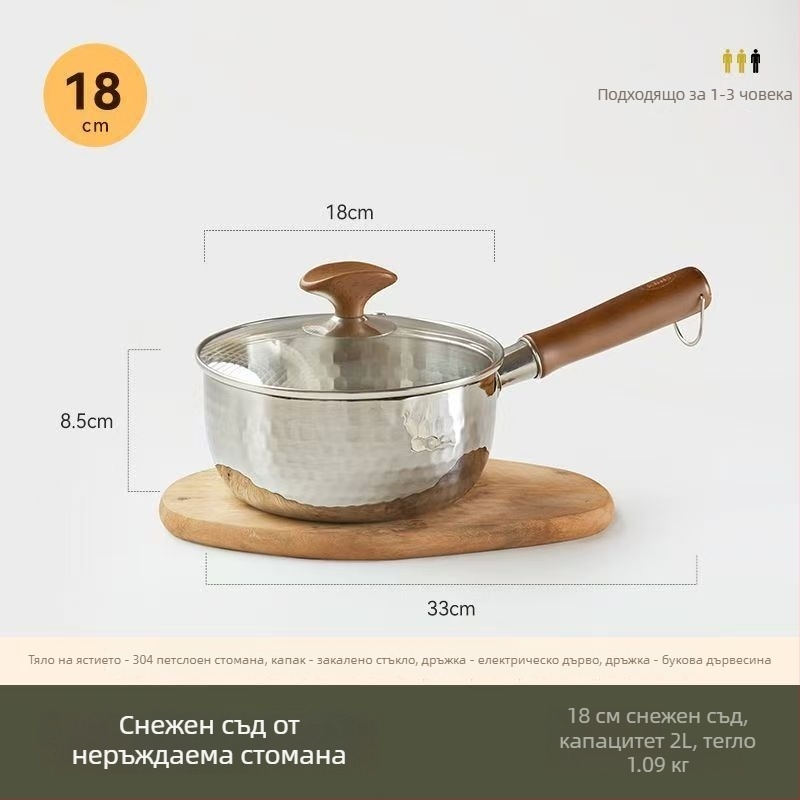 Тиган за мляко, незалепващ, 316 неръждаема стомана, японски стил Yukihira, с едно дъно, подходящ за всички печки