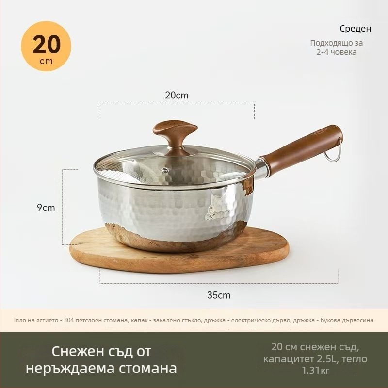 Тиган за мляко, незалепващ, 316 неръждаема стомана, японски стил Yukihira, с едно дъно, подходящ за всички печки