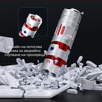 LED фенер с USB-C зареждане, 2000mAh батерия, корпус от алуминиева сплав, 360° въртяща глава, обхват до 100–200 м