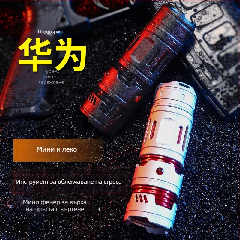 LED фенер с USB-C зареждане, 2000mAh батерия, корпус от алуминиева сплав, 360° въртяща глава, обхват до 100–200 м