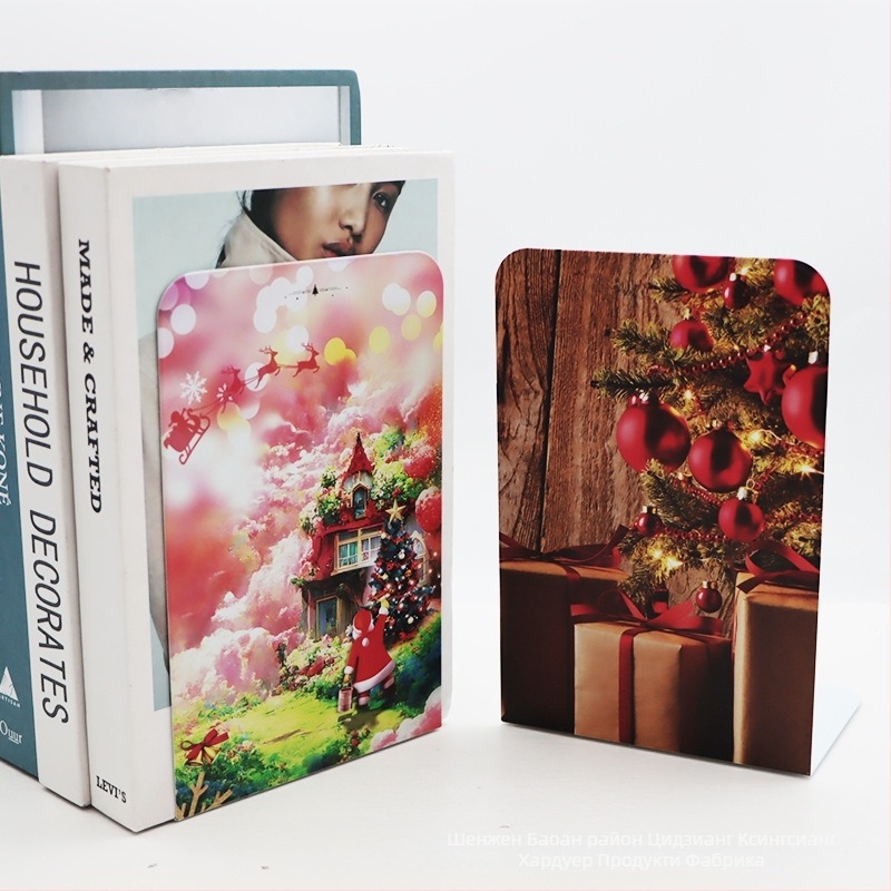 Метални L-образни антихлъзгащи стойки за книги, коледна украса за бюро, комплект 2 бр., нетно тегло 465 g