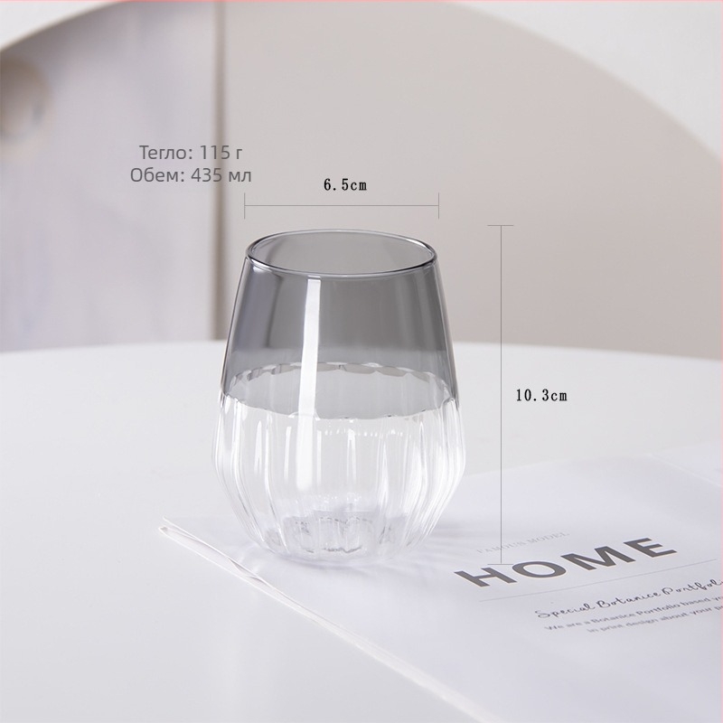 Стъклена чаша за закуска със райета от боросиликат, термоустойчива, 401-500 ml, ретро стил, без дръжка