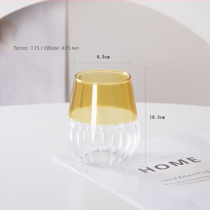 Стъклена чаша за закуска със райета от боросиликат, термоустойчива, 401-500 ml, ретро стил, без дръжка