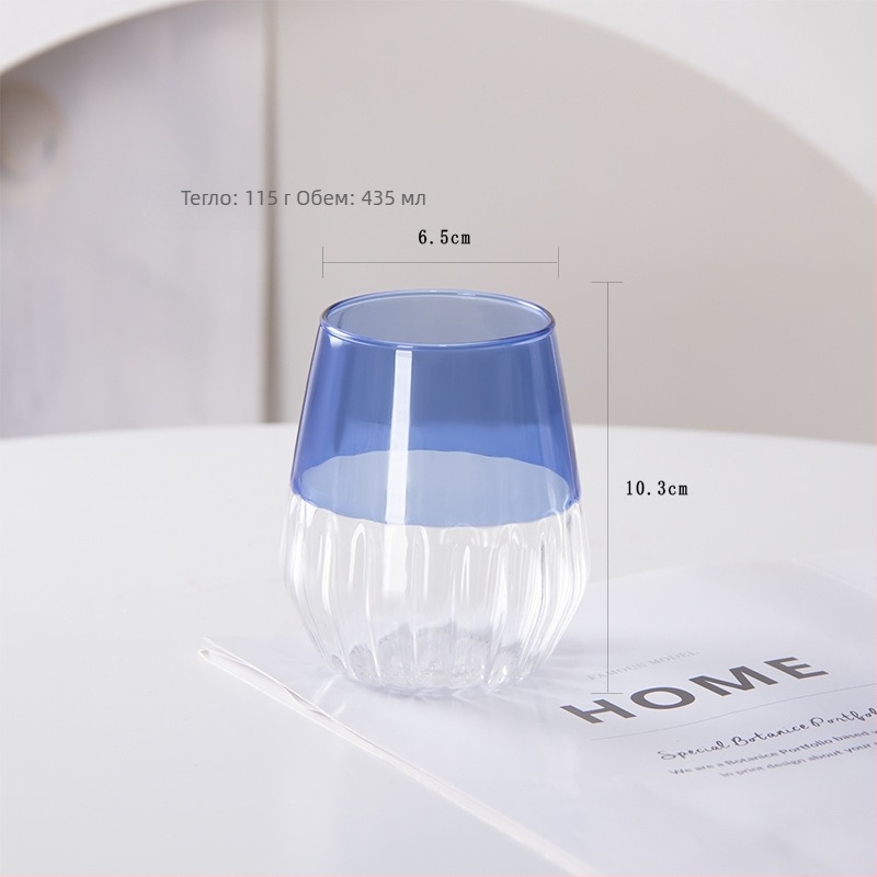 Стъклена чаша за закуска със райета от боросиликат, термоустойчива, 401-500 ml, ретро стил, без дръжка