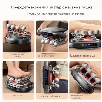 Професионален фасциален масажор с 6+ глави, безчетков мотор, многопозиционна настройка, 5+ скорости, вграден акумулатор 1–3 ч, нисък шум