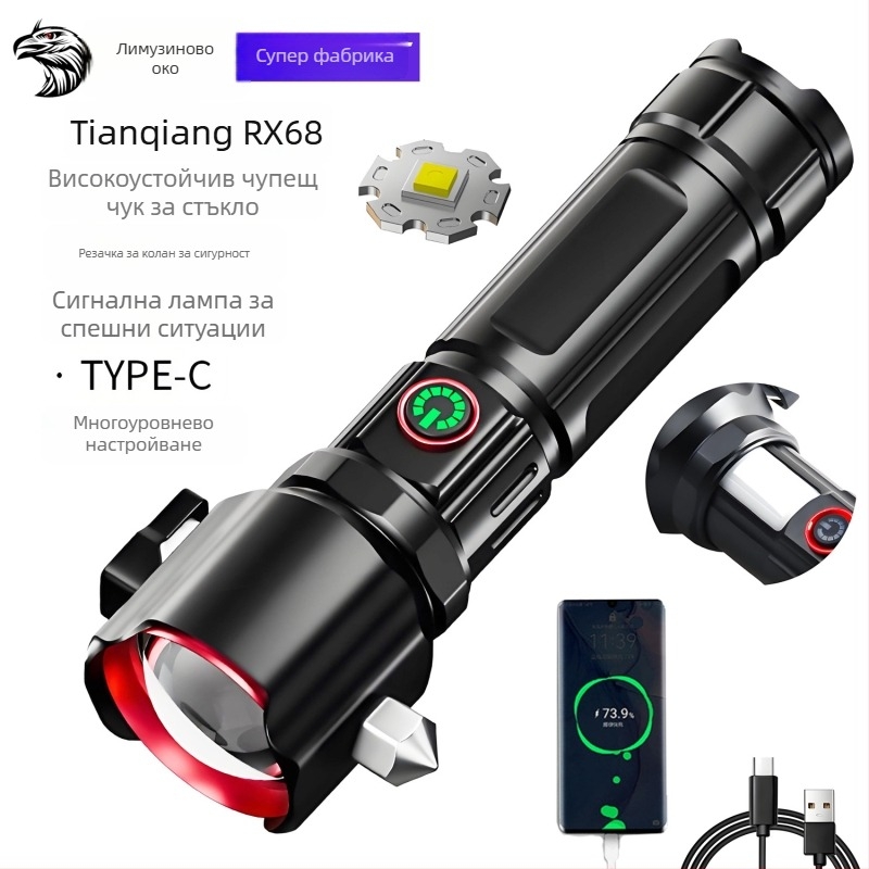 LED фенер с алуминиево тяло, батерия 5500mAh, мощност 30W, ръчно задвижване, обхват до 500 m