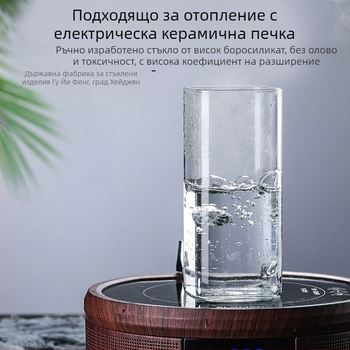 Стъклена чаша за вода, боросиликатно стъкло, квадратна форма, без дръжка и капак, с отпечатано лого, ръчно духано