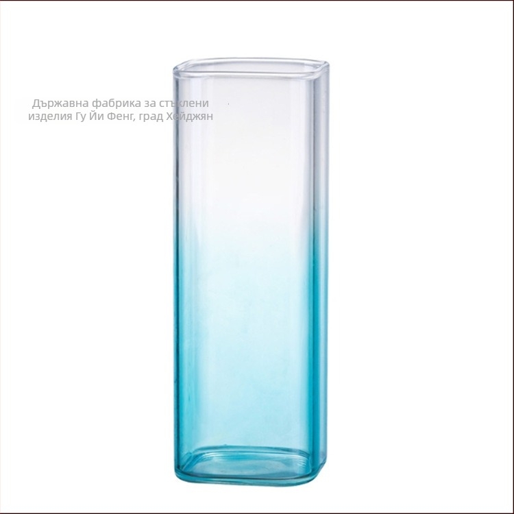 Стъклена чаша за вода, боросиликатно стъкло, квадратна форма, без дръжка и капак, с отпечатано лого, ръчно духано