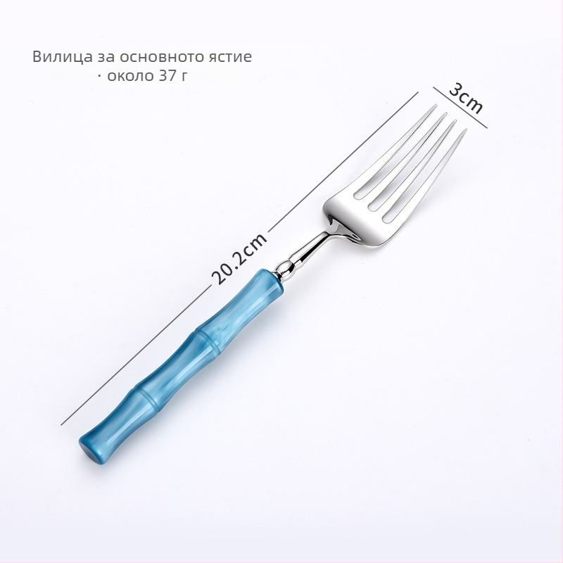 Сет нож, вилица и лъжица за стейк от 304 неръждаема стомана – огледално полирани, ръчна изработка, мотив от бамбуков възел