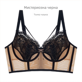 Бюстгальтер с ушички във френски стил за жени, чашка 3/4, ултра тънък формован чаш, фиксирани двойни презрамки, горна опора, мрежеста материя, основна съставка 80–90%