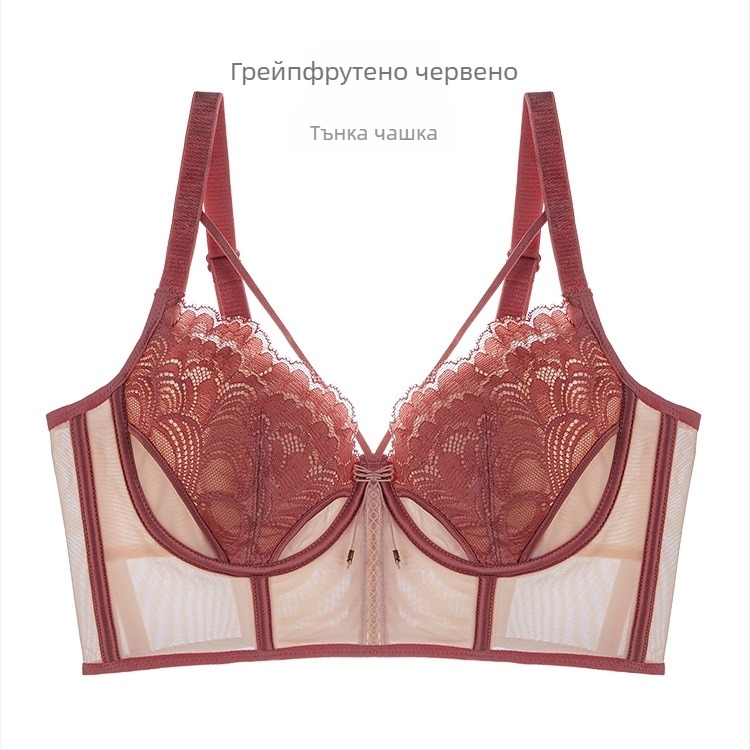 Бюстгальтер с ушички във френски стил за жени, чашка 3/4, ултра тънък формован чаш, фиксирани двойни презрамки, горна опора, мрежеста материя, основна съставка 80–90%