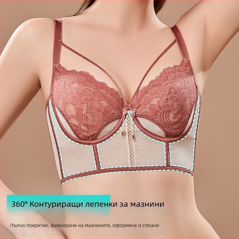 Бюстгальтер с ушички във френски стил за жени, чашка 3/4, ултра тънък формован чаш, фиксирани двойни презрамки, горна опора, мрежеста материя, основна съставка 80–90%