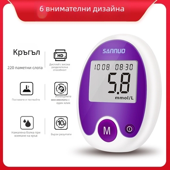 Глюкомер Sannuo без кодиране, пластмасово тяло, тест ленти включени