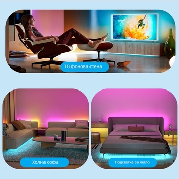 LED лента за телевизионно подсветване 5050 RGB, 30 светодиода, 5V вход, 8W на метър, дистанционно управление