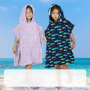 Детски халат за баня с качулка – от чист памук, 300–400 г, 21 нишки прежда, печат