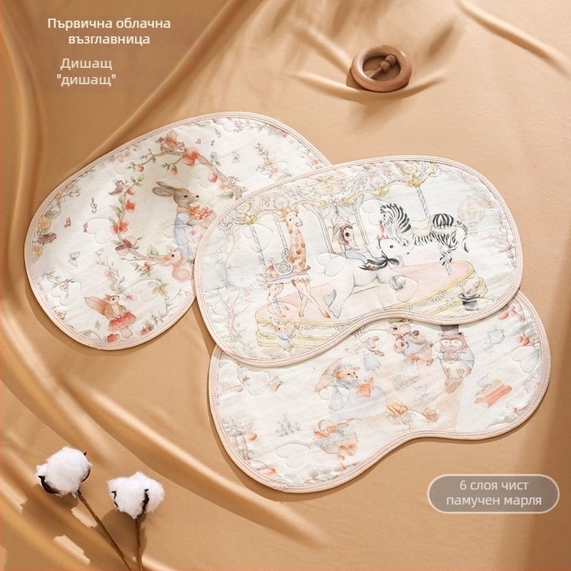 Strong Baby бебешка облачна възглавничка, памучна марля, карикатурен стил, клас А, за новородени до 1 година