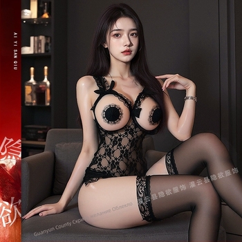 Дантелено прозрачно униформено боди, полиестерна тъкан