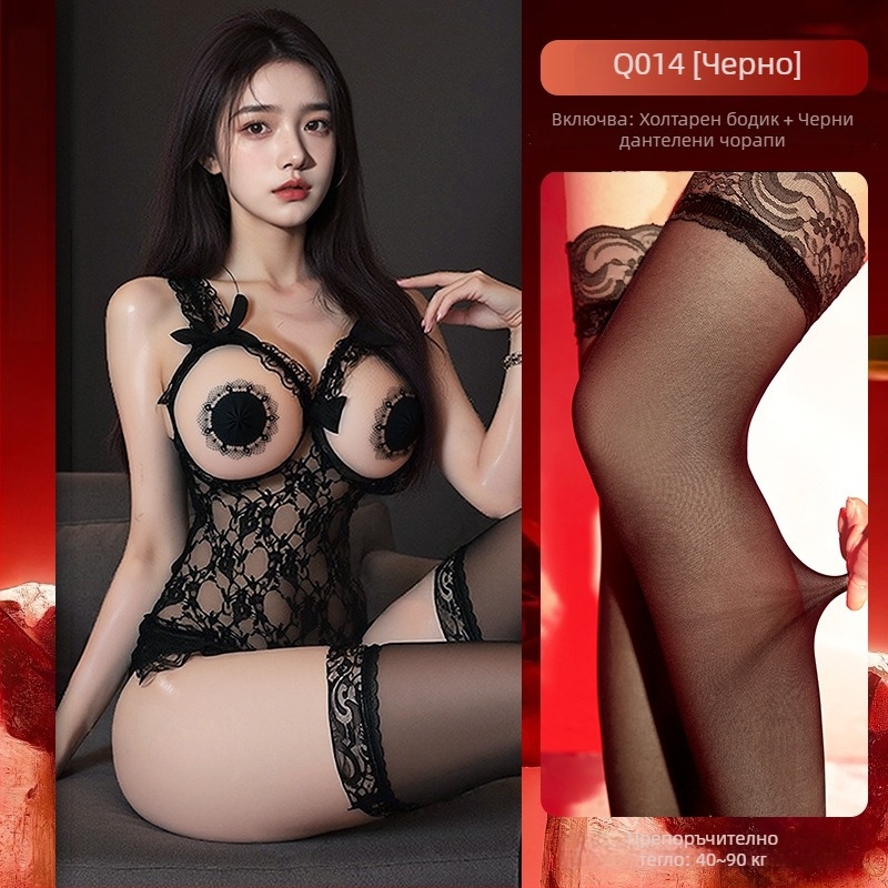 Дантелено прозрачно униформено боди, полиестерна тъкан