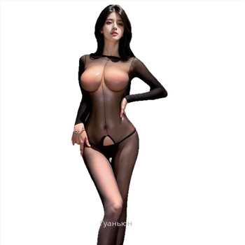Бодистокинг с прозрачен дизайн, с открита област между краката, дълги ръкави, цялото тяло, полиестер 70–80%
