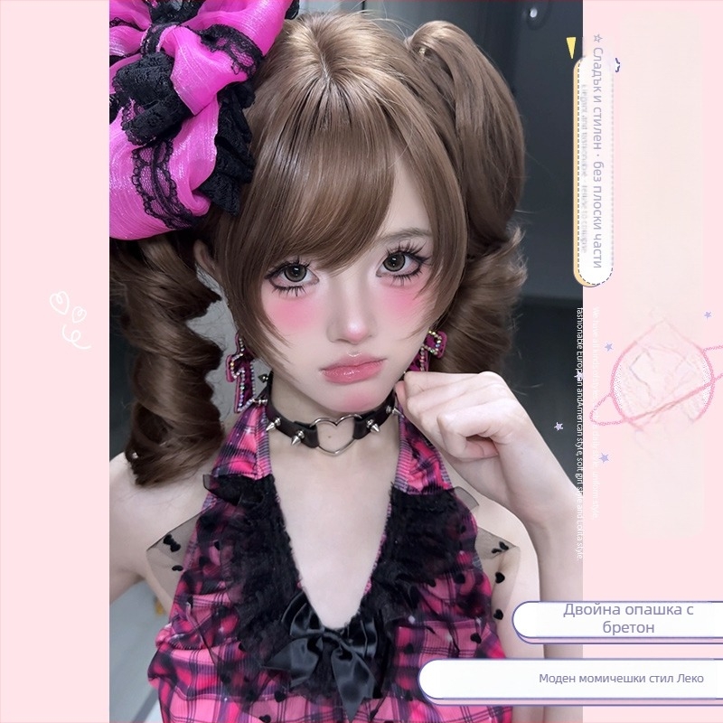 Дамска перука с естествен вид, двойни опашки, клип с тигър уста, римски къдрици, ежедневна къса къдрава коса, термоустойчиви влакна