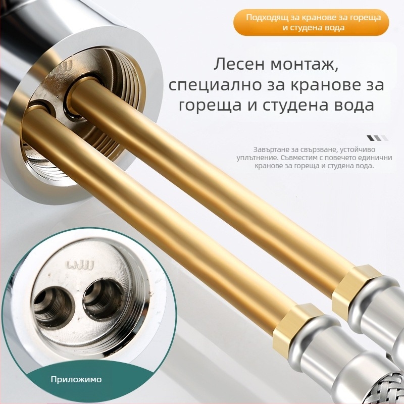 Неръждаем стоманен воден шланг с оплетка от метал и меден накрайник за гореща и студена вода, свързване към тоалет и бойлер, 1/2 инч