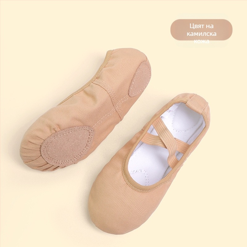 Балетни обувки за жени – платнена горна част, подметка от изкуствена кожа, кръгъл нос, функция за баланс, танцово движение