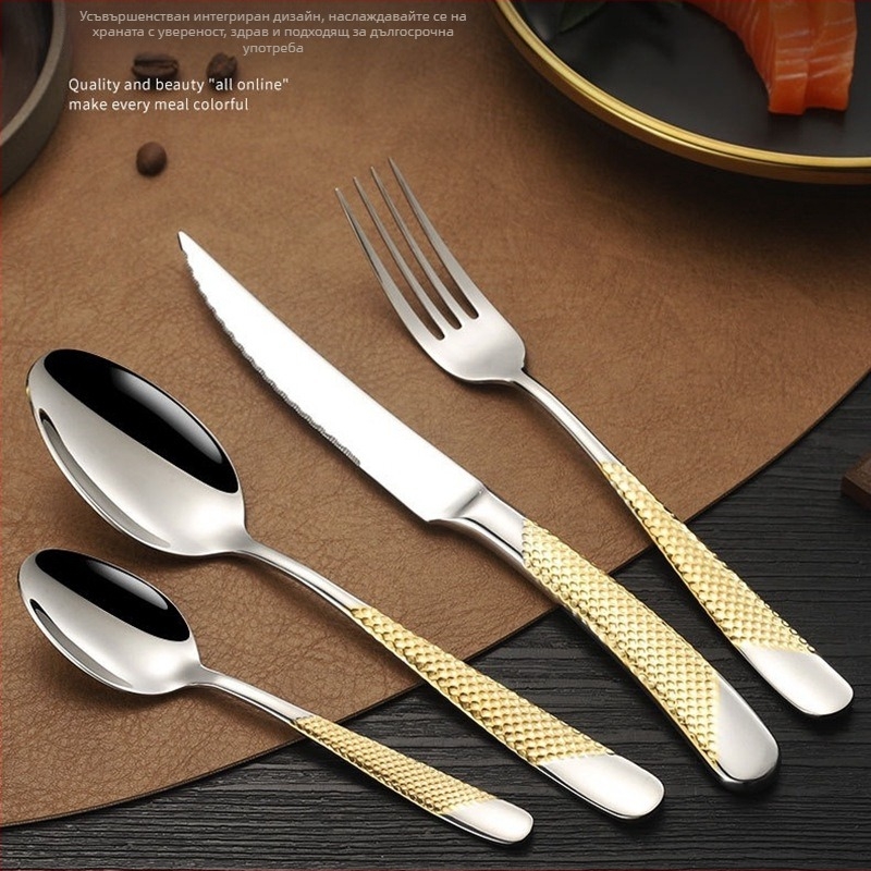 Platinum 304 неръждаема стомана: набор прибори за хранене с нож, вилица и лъжица за западни ястия, огледално полирани повърхности, стил лайт лукс ретро, възможност за персонализиране