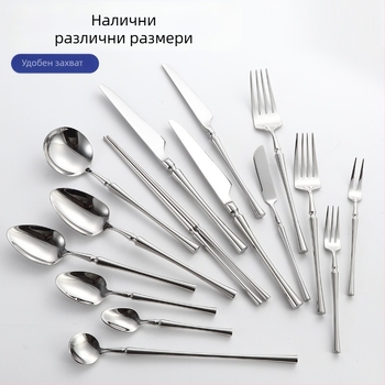 Шестчленен комплект прибори за хранене от 304 неръждаема стомана със огледално полиране, скандинавски минималистичен стил, възможност за печат на лого