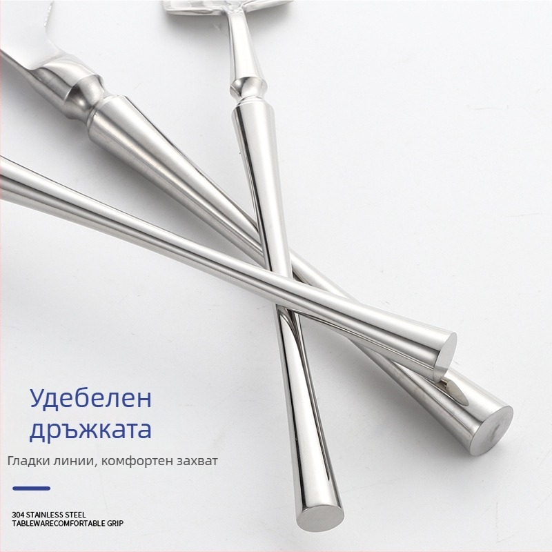 Шестчленен комплект прибори за хранене от 304 неръждаема стомана със огледално полиране, скандинавски минималистичен стил, възможност за печат на лого
