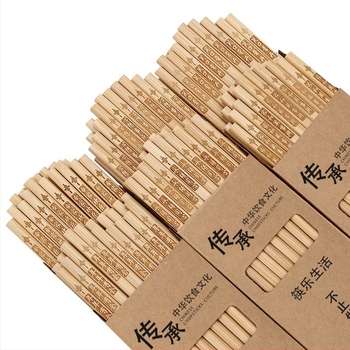 Бамбукови палочки за хранене, без боя и без восък, 10 двойки, дължина 24 см, гравирани шарки