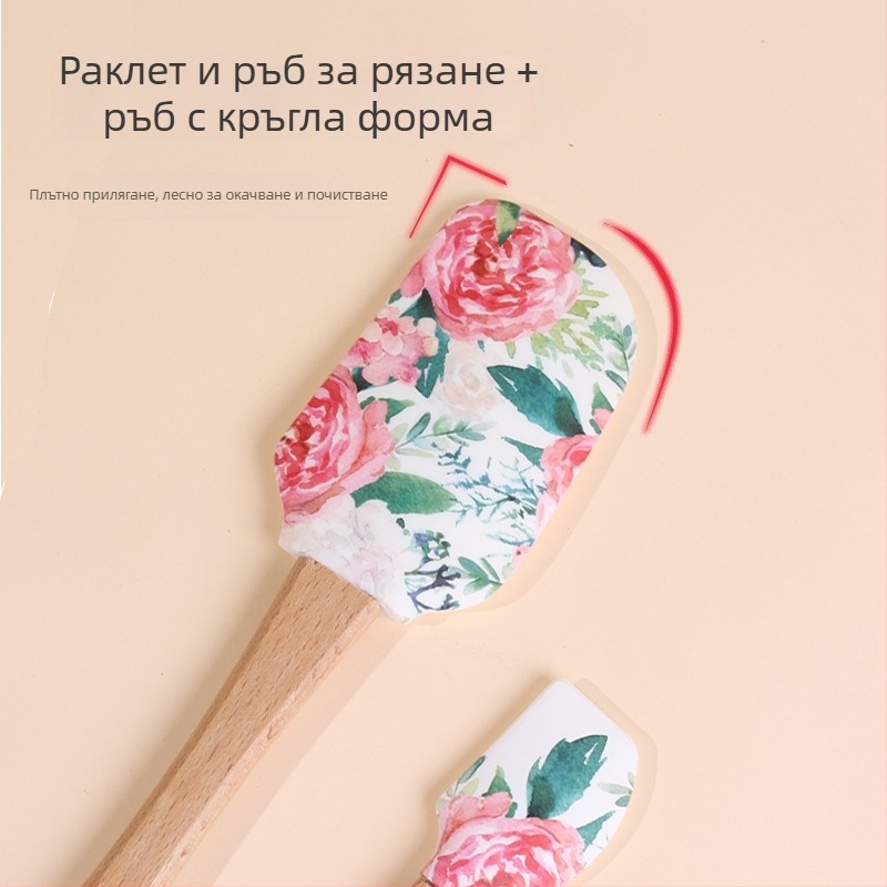 Комплект силиконови шпатули с дървени дръжки за печене