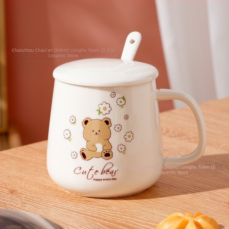 Керамична цилиндрична чаша с капак и лъжичка за домашна употреба