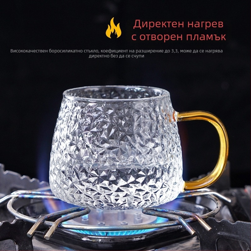 Чаша за вода с дръжка, японски стил, боросиликатно стъкло, еднослойна, устойчива на високи температури