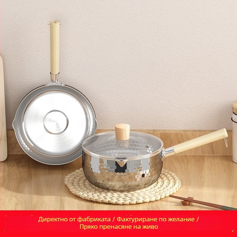 Млековарник от 304 неръждаема стомана, японски стил, без покритие, с пароварка и стъклен капак, едно дъно, модел 5485754