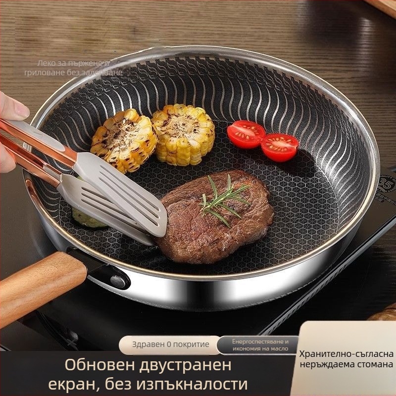 Wok тиган със Маyfан камък, незалепващ, 316 неръждаема стомана, стъклен капак, едно дъно