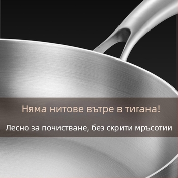 Тиган с незалепващо покритие за палачинки и пържоли, 316 неръждаема стомана, индукционно съвместим, многослойно дъно, стъклен капак, тегло 2 кг, Steel Laimei