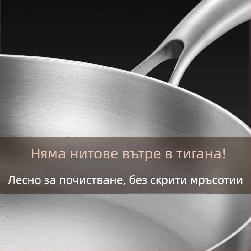 Тиган с незалепващо покритие за палачинки и пържоли, 316 неръждаема стомана, индукционно съвместим, многослойно дъно, стъклен капак, тегло 2 кг, Steel Laimei