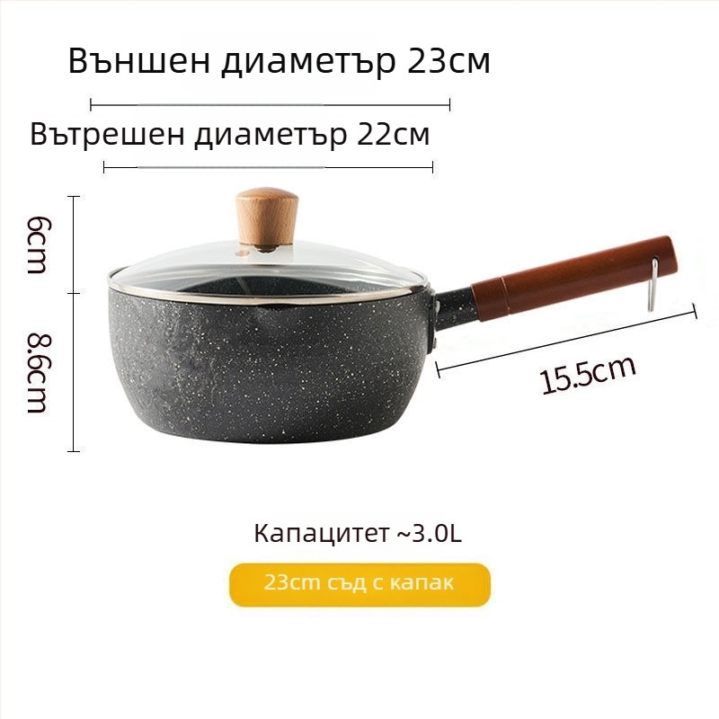 Млячна тенджера от желязо с незалепващо покритие, модел NG001, капак от закалено стъкло