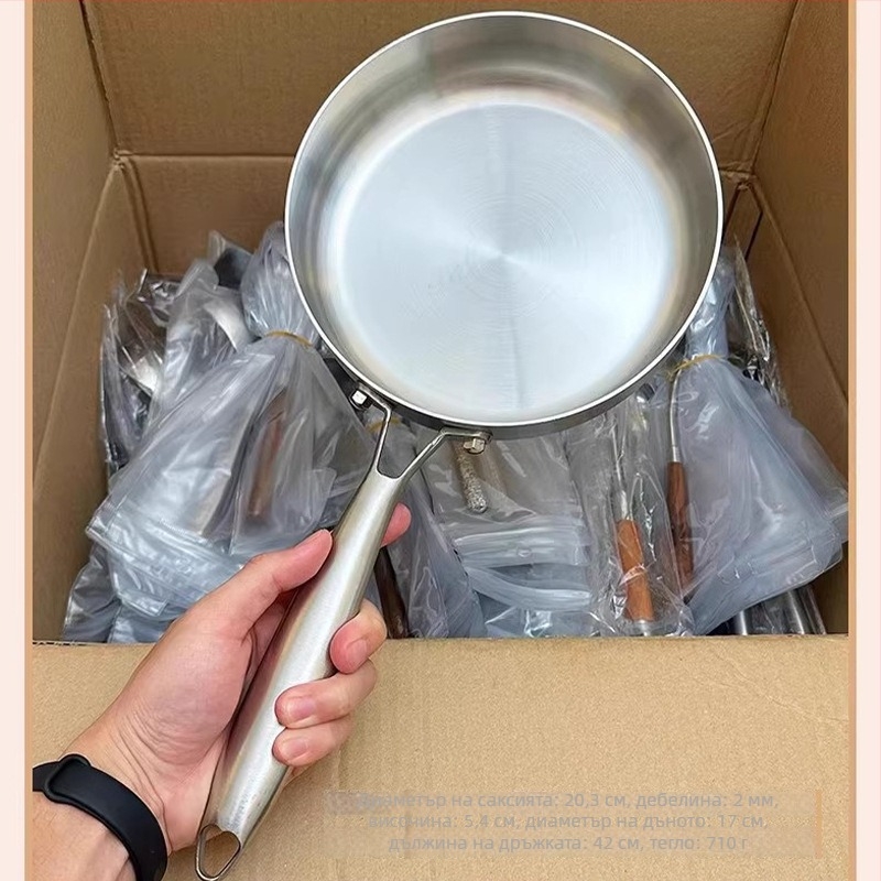 Тиган за пържене с плоско дъно от 316 неръждаема стомана без покритие, хранителен клас, удебелен, подходящ за индукционни плотове