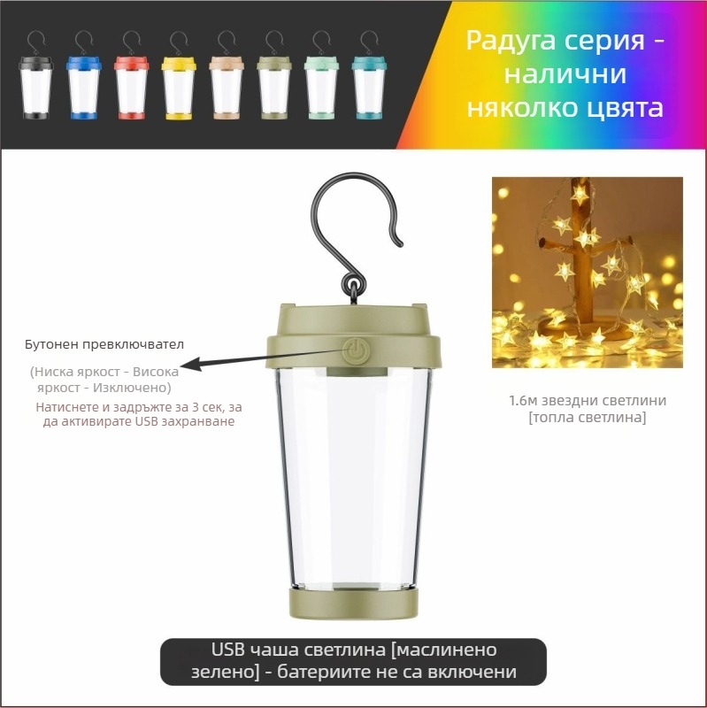 Jiadi LED лампа за къмпинг – презареждаща 5V LED лампа за стринг със ключ за включване