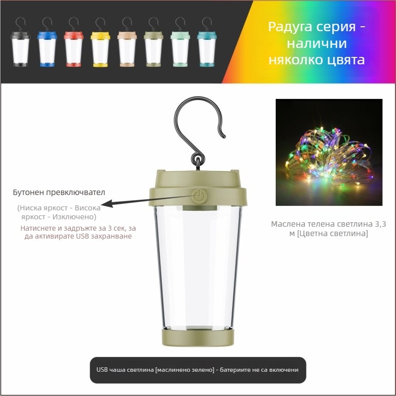 Jiadi LED лампа за къмпинг – презареждаща 5V LED лампа за стринг със ключ за включване